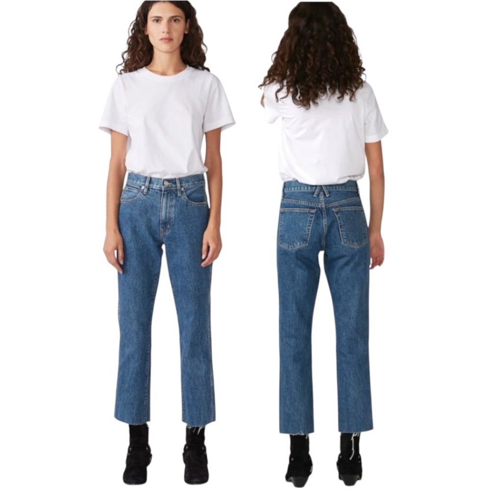 SLVRLAKE Womens Hero Jeans Stones Thrown Blue Straight Leg Distressed Denim 25